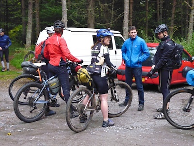 Riders at the start at Blair Atholl. Steve Wilkinson, the organiser, in the blue top.