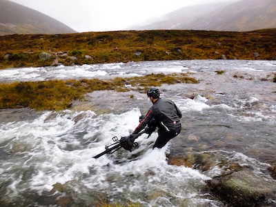 Craig on the first section of the crossing. I crossed from mid right to the head of the island then took a line above Craig's head to the far bank.
