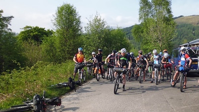 Riders at the start in Tyndrum.