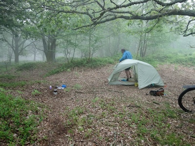This camp spot was within earshot of the A3 and also just off a lane used by off-roaders though none spotted us.