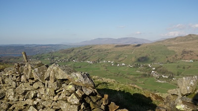Troutbeck from Garburn Pass with the Coniston Hills (and the finish) beyond.