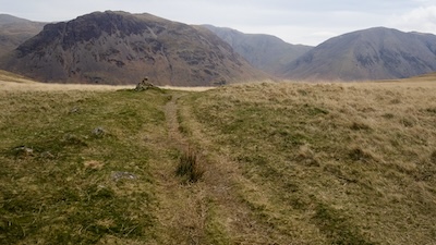 The start of the descent to Wasdale. Yewbarrow ahead with Black Sail Pass hiding behind Kirk Fell to the right.